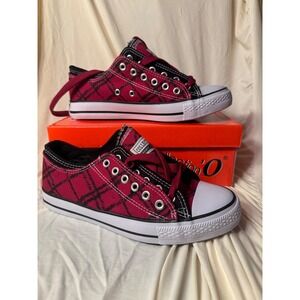 Collection 'O Red Black Plaid Canvas Low Top Sneakers Sport Shoes Mens Size 8